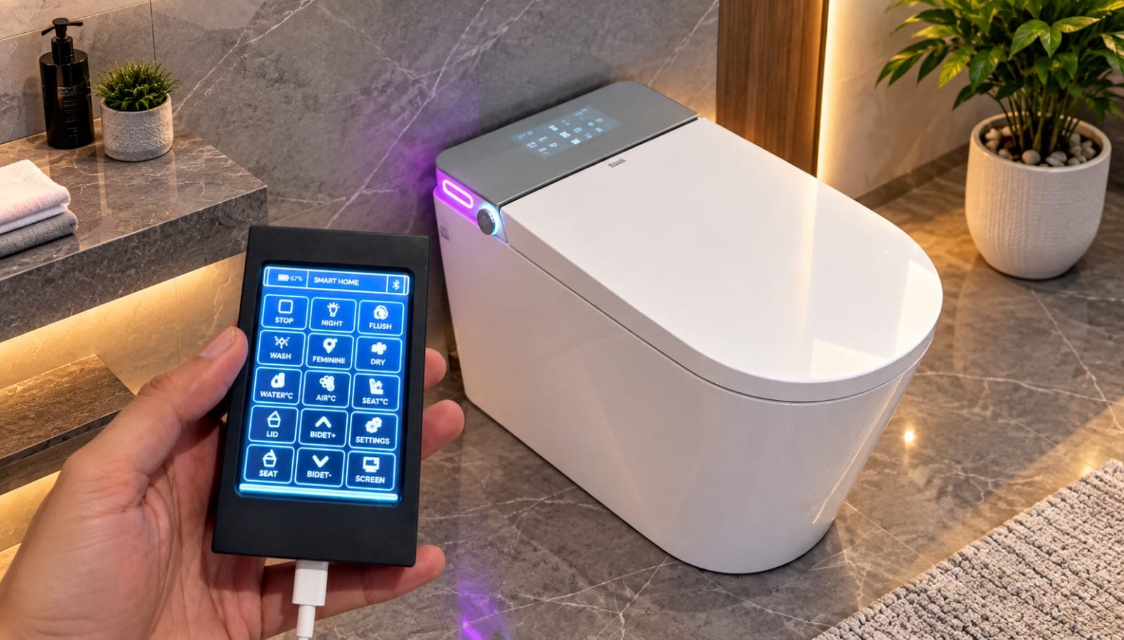 Advanced Smart Commode with its Bluetooth handheld remote